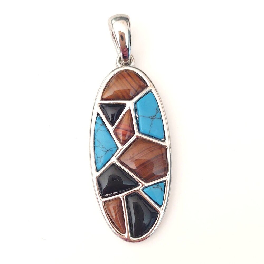 Lia Sophia silver pendant with faux tiger's eye, faux onyx and faux turquoise